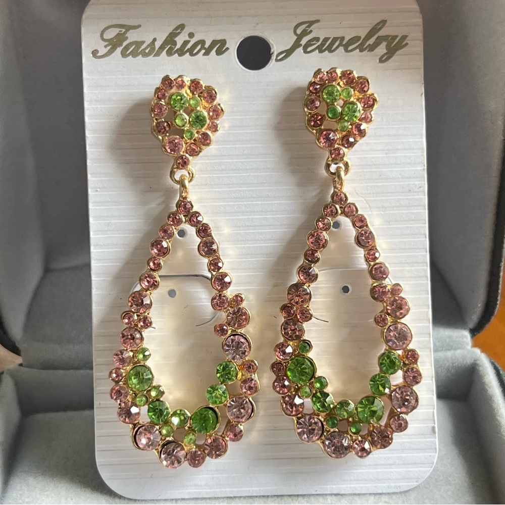 Elegant Pink and Green Teardrop Earrings